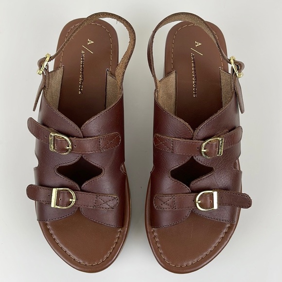 Anthropologie Buckle Platform Wedge Sandal Slingback Size EU 40 Brown - Picture 7 of 9